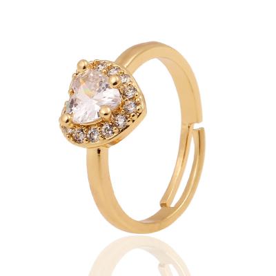 China Fashion Environmental Friendly Luxury Jewelry Open Adjustable Rings 18K Gold Plated Heart Shape Zircon Rings For Women for sale