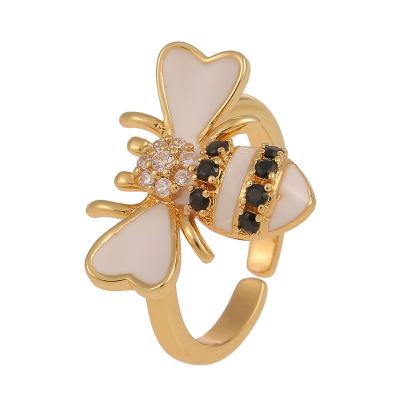 China 2023 Fashion Jewelry Enamel Adjustable Open Cute Gold Plated 18K Gold Plated Bee Shape Zircon Rings For Women for sale