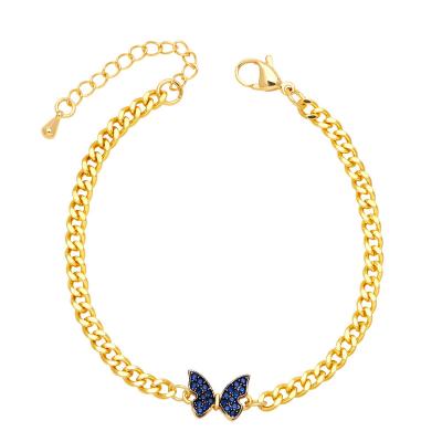 China 2023 Summer New Environmental Friendly Fashion Women Jewelry 18K Gold Plated Butterfly Zircon Cuban Chain Bracelets For Women for sale