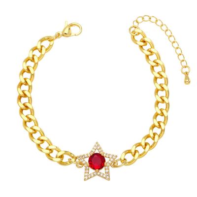 China New Hot Selling Fashionable Environmentally Friendly 18k Gold Plated Colorful Cuban Link Stars Zircon Bracelets For Women for sale