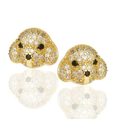 China Environmentally Friendly Wholesale European And American Cute Animal Puppy Earring 18k Gold Plated Zircon Ear Stud For Women for sale