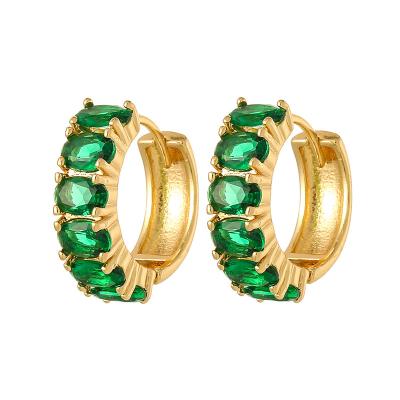 China Environmental Friendly Wholesale 18k Round Cut Stone Colored Stone Gold Plated Zircon Circle Earrings For Women for sale