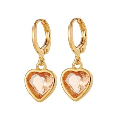 China Wholesale Fashion Jewelry Environmental Friendly Heart Stud Earrings Gold Plated Colorful Zircon Stud Earrings For Women for sale