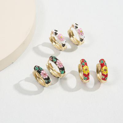 China Fashion Environmental Friendly Jewelry 2023 Colorful Flower Earrings 18k Gold Plated Enamel Oil Drip Earrings For Women for sale