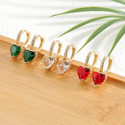 China Popular Hot Sale Fashion Jewelry Environmentally Friendly Heart Shape Circle Earrings Gold Plated Colorful Zircon Earrings For Women for sale