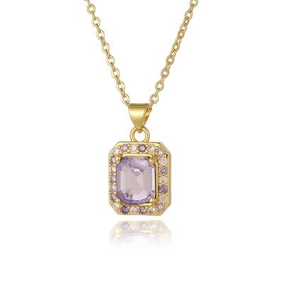 China Fashion Women Jewelry Environmentally Friendly Wholesale Gold Plated Square Rhinestone Zircon Pendant Necklace for sale