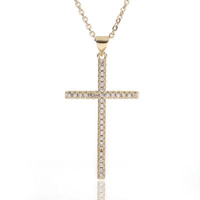 China Wholesale Environmental Friendly Jewelry 18k Gold Plated Christian Religious Zircon Cross Pendant Necklace for sale