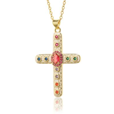 China Environmental Friendly Wholesale High Quality Zircon Religious Cross Necklace Drip Oil Pendant Necklace for sale