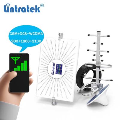 China 2G 3G 4G 900 1800 2100 Cheapest Lintratek Cell Signal Network Repeaters/Booster/Amplifier 252*145*18mm Tri Band Manufacturing for sale