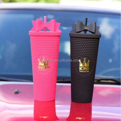 China Wholesale Sublimation Viable High Quality Custom Color Changing Matte Pink Tumblers With Straws Lid Grid Plastic Cups for sale