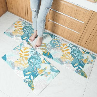 China Modern Commercial Non-slip Waterproof Oil-proof Wash-free PU Leather Strip PVC Carpet Household Kitchen Floor Mat Cover for sale