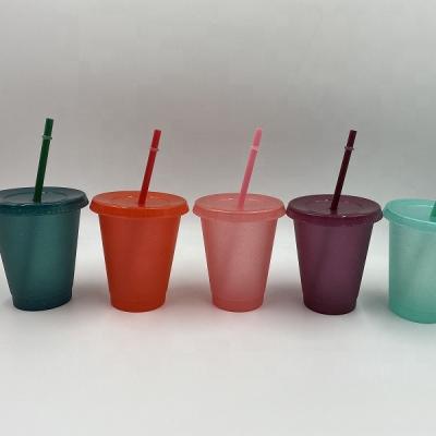 China American Custom Liquid Magic Color Temperature Style Coffee Water Changing Cup With Straw 450ml Reusable Color Changing Plastic Cup for sale