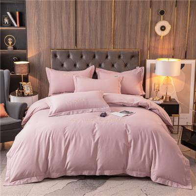 China Anti-Static In Stock 100% Custom Luxury Pink Bedding Set Cotton Bedding Embroidery Design Sheet Set Duvet Cover Set for sale