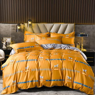 China New Arrival Anti-static Hot Sale Portable Non-disposable Color Orange Yellow Duvet Cover Set Luxury Hotel Custom Bedroom Bedding Set for sale