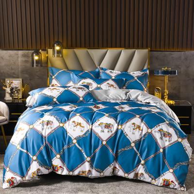 China Manufacturer Wholesale Queen King Size Anti-static Super Custom Silk Bedding Single And Double Blue Color Full Size Bedding Set Brand for sale