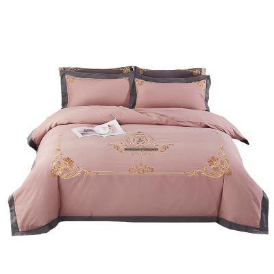 China 100% Exquisite Full Customized High Quality Anti-static Pattern 4Pcs Hotel Color Bedding Set European Style Pure Cotton Luxury Pink for sale