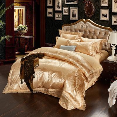 China Anti-Static Jacquard Weave Cotton 6 Piece Queen Duvet Cover Gold Color Silk Sheet Sleeping In King Summer Bedding Set Nude Sets for sale