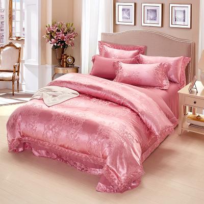 China Retro Style Satin Jacquard Craft Bright Pink Luxurious Duvet Cover Set Popular Fashionable European Baroque Embroidery Anti-Static for sale