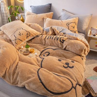 China Anti-Static 4PCS Home Use Printed Comforters Solid Color Cotton Kids Cartoon Bedding Set Sheets Hypoallergenic 100% Bed for sale