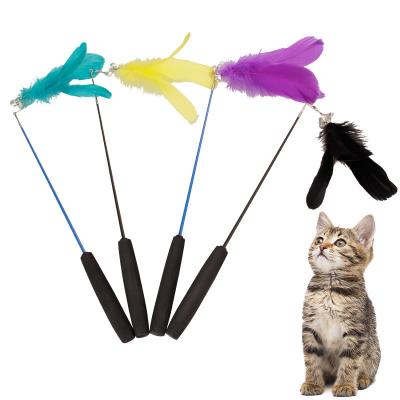 China Viable Promotional Natural Feather Cat Toy Plastic Wand Cat Playing Teater for sale