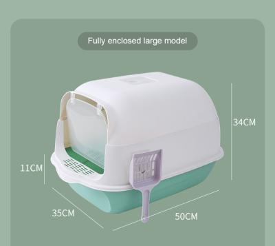 China Large Viable Space Fully Enclosed Door Large Cat Litter Box With Scoop for sale