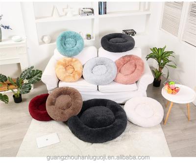 China Cozy Waterproof Plush Stocked Fuzzy Donut Cuddler Cushion Long Faux Fur Pet Bed for sale