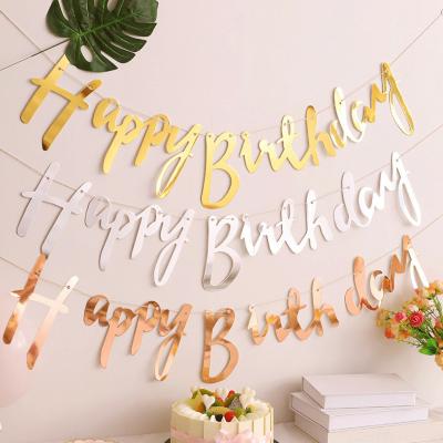 China Rose Gold Ribbon Banner Happy Birthday Paper Siamese Letters Birthday Party Hanging Birthday Party Decoration for sale