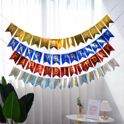 China 12*17cm Colorful English Letter Flags Banner Happy Birthday Glitter Banner Wallpaper Decor Birthday Party Paper Banners for sale