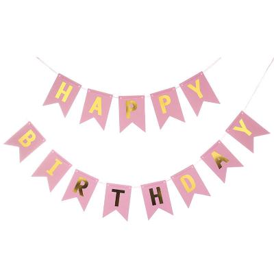 China DIY Pink DIY Happy Birthday Banner HAPPY BIRTHDAY Letter Banner Pull Paper Flag for Birthday Party Decorations Wholesale for sale