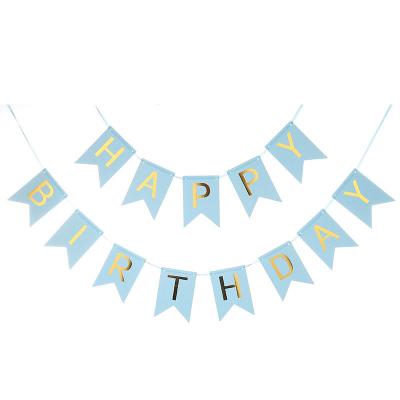 China DIY Decoration Happy Birthday Blue Paper Banner for Happy Birthday Party Decorations Background Wall Pull Flag Banner for sale