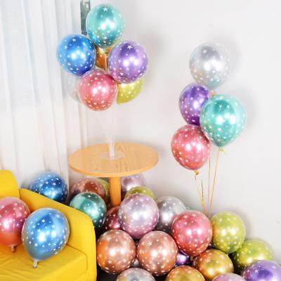 China Promotional Toy New Design 12inch DIY Metal Latex Balloons and Transparent Five Pointed Star Printing Inflation Cheer Balloon for Party Decor for sale