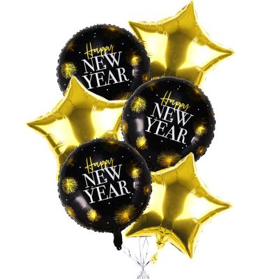 China Advertising Toy New Design 6pcs 22Inch New Year Foil Balloon Helium Round And Star Balloons Set Happy New Year Party Decorations Balloon Globos for sale