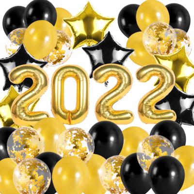 China Toy Advertising Toy Newcomer Happy New Year 2022 Set of Advertising 32 Inch Digital Foil Balloon 12 Inch Confetti Latex Balloons for New Year Party Decor Set for sale