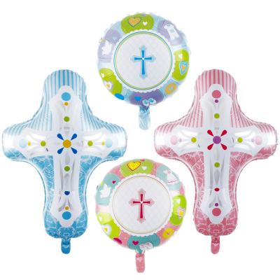 China 51*73.6cm Advertising Toy New Arrival Easter Party 2022 Shape Printing Foil Balloon Advertising Toy Balloon For Baby Baptism Party Blue Pink Round Balloon for sale