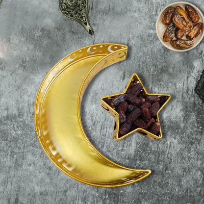 China Hot Selling Muslim Art Table Snacks Eid Festival Supplies Eid Mubarak Tray Iron Moon Star Decoration Iron Art Iron Ornaments Wholesale for sale