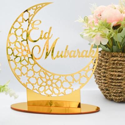 China Ramadan Eid Mubarak Acrylic Muslim Festival Ornaments Acrylic Table Decoration Moon Shape Home Decor Ornament Party Supplies for sale