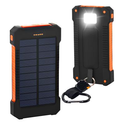 China Fast Charging Support Portable 10000mah Outdoor Led Flashlight Dual USB Output Waterproof External Battery Charger Solar Power Bank for sale