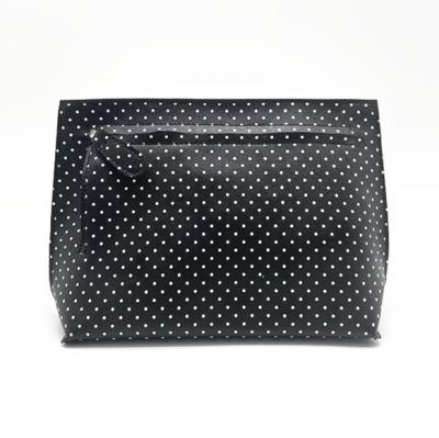 China New Design Fashion Dot Print Black Pu Leather Travel Zipper Cosmetic Bag Portable Makeup Pouch for sale