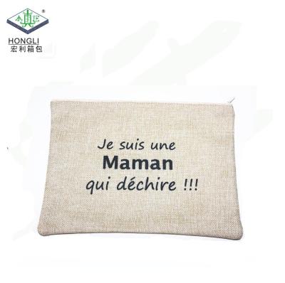 China Wholesale Recyclable Custom Logo Print Natural Zipper Document Cosmetic Canvas Bag for sale