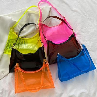 China Fashion Custom Wholesale Clear Neon PVC Ladies Shoulder Bags Transparent Women Dumpling Bags Jelly Purses And Handbags For Women for sale