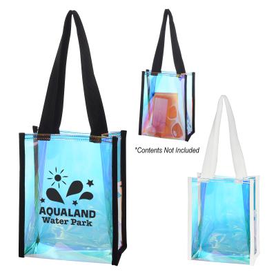 China 2021 New Design Fashionable Custom Logo Laser Handled Holographic PVC Transparent Shopping Tote Bag for sale