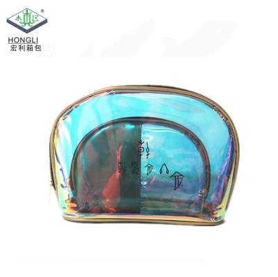 China Make Up Bag Custom Half Round Make Up Holographic PU Makeup Travel Gift PVC Bag Set For Cosmetics for sale