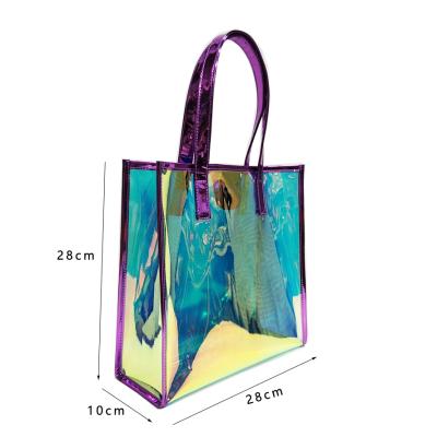 China 2021 New Style Large Handled Laser PVC Water Proof Bag Tote Handbag for sale