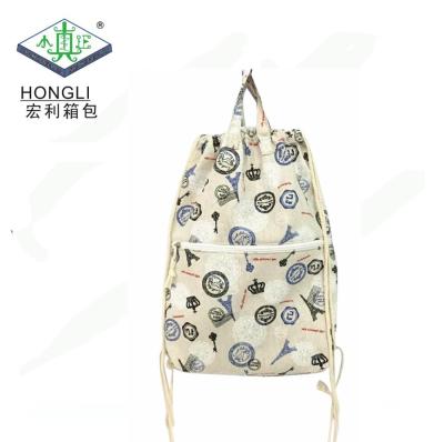 China handle & wholesale cheap backpack printed fabric drawstring canvas camping backpack for sale