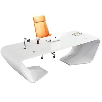 China Convertible White Glossy Office Executive Table Set Office Manager CEO CEO Table Home Light Luxury Computer Desk Modern Design for sale