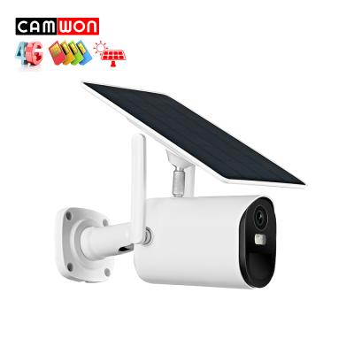 China Camwon New Battery 4G Solar Siren Night Vision Colorful CCTV Security Camera PIR Motion Detection Solar Panel Built-in Outdoor Bullet Camera for sale