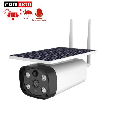 China Camwon CCTV 1080P Solar Wireless Siren Camera Rechargeable Battery Smart Camera 2 Power Consumption Outdoor IP66 Built-in Solar Bass Way Audio for sale