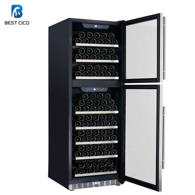 China SF-168DD JIAXIPERA Compressor Wine Cooler Double Zone 165 Bottles, Freestanding Wine Cooler 595*680*1795MM for sale