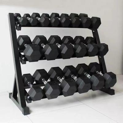 China Hot Sale Rubber Covered Dumbbell Factory Supplied Equipment Fitness Professional Dumbbell Weighs Gym Rubber Hex Dumbbell Sets for sale