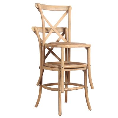 China Factory Direct High Quality Beech Look Solid Wood Cross Back Chair Rustic Bistro Stacking Chair Restaurant Chair Wooden Cross Back Chair for sale